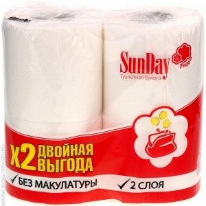 Бумага туалетная SunDay 2-х сл. 4 шт/уп.